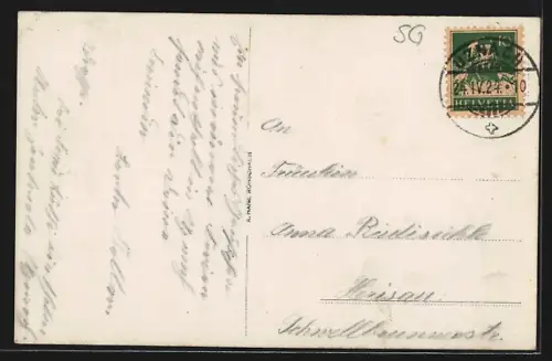 AK Uznach, Strassenpartie mit Geschäften und Turm