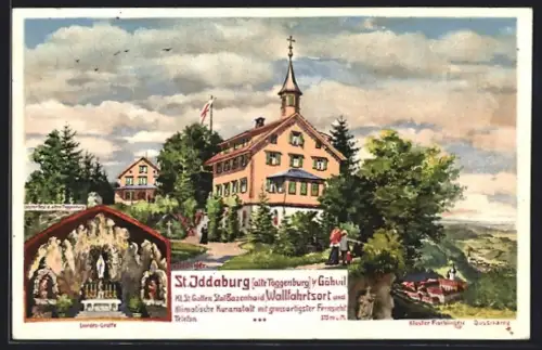 AK St. Iddaburg, Wallfahrtskapelle, Lourdes-Grotte, letzter Rest der alten Toggenburg