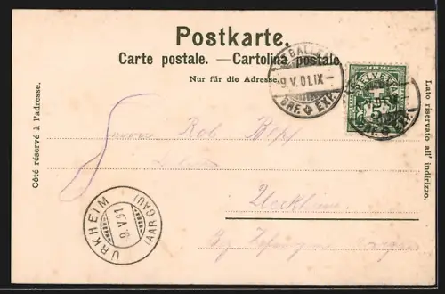 Lithographie St. Gallen, Lingenbühl-Kirche, St. Lorenzkirche, Totalansicht aus der Vogelschau