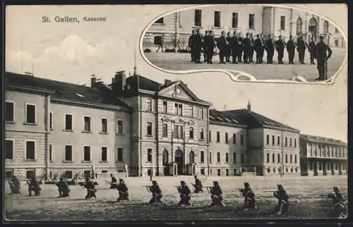 AK St. Gallen, Kaserne und Soldaten mit Gewehr, Mehrfachansicht