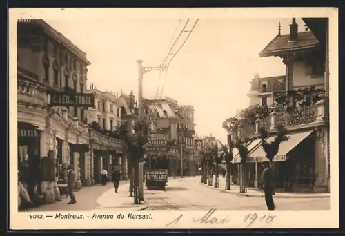 AK Montreux, Avenue du Kursaal, C. Leo de Tyrol, Brasserie, Strassenbahn