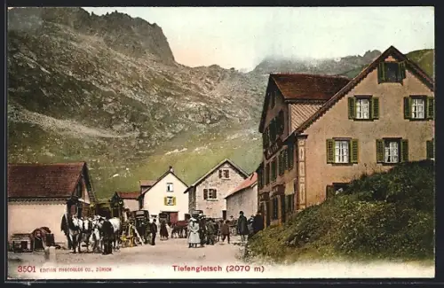 AK Tiefengletsch, Ortspartie mit Bewohnern