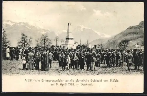 AK Näfels, Erinnerungsfeier an die Schlacht von Näfels 1388, Denkmal
