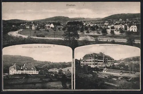 AK Riehen, Sanatorium von Prof. Jacquet, Diakonisches Krankenhaus, Strassenpartie mit Strassenbahn