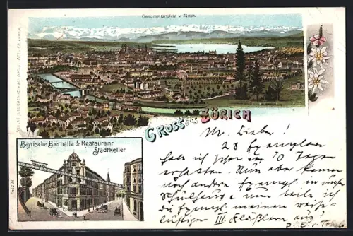 Lithographie Zürich, Bayrische Bierhalle & Restaurant Stadtkeller, Gesamtansicht