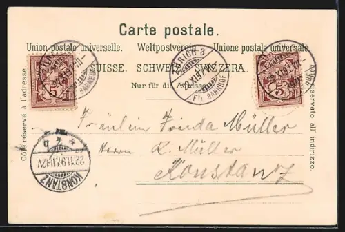 Lithographie Zürich, Tonhalle und Stadtansicht mit Segelbooten