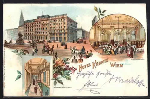 Lithographie Wien, Hotel Krantz, Neuer Markt 5, Marmorsaal, Monomentalstiege