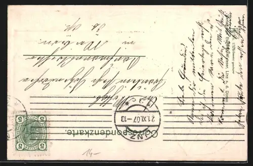 Passepartout-Lithographie Linz a. d. Donau, Stadtansicht, Wappen, Lilien