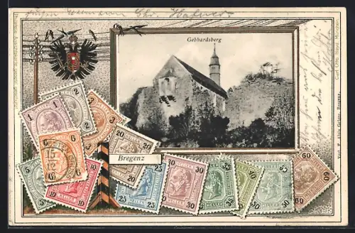 AK Bregenz, Feste auf dem Gebhardsberg, Briefmarken