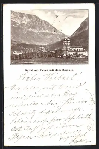 AK Spital am Pyhrn, Panorama mit Kirche und Bosruck