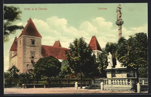 AK Orth a. d. Donau, Schloss mit Denkmal