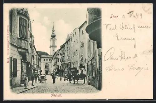 AK Linz, Strassenpartie in der Altstadt
