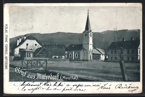 AK Mitterdorf /Mürzthal, Strassenpartie mit Kirche
