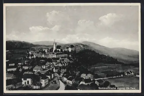 Künstler-AK Arbing /Ob. Oest., Teilansicht mit Strassenpartie