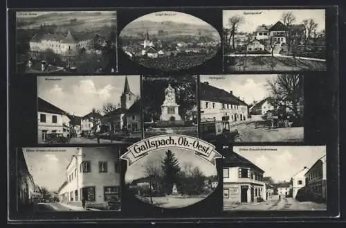 AK Gallspach /Ob.-Oest., Hotel Sonnenhof, Schloss Zeileis, Kirchenplatz