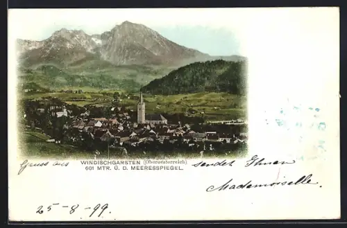 AK Windischgarsten, Ortsansicht gegen Gebirgspanorama