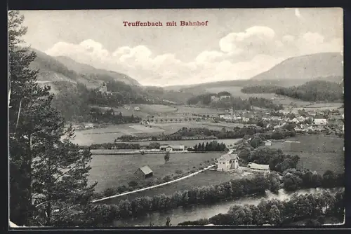 AK Teufenbach /Stmk., Teilansicht mit Bahnhof