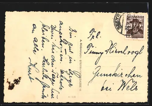 AK Steyr, belebter Platz mit Geschäften, Gastwirtschaft