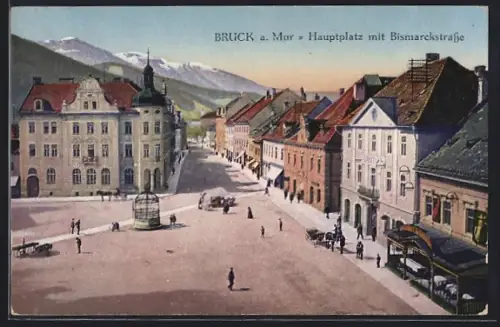 AK Bruck a. Mur, Hauptplatz mit Bismarckstrasse