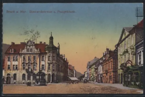 AK Bruck a. Mur, Bismarckstrasse und Postgebäude