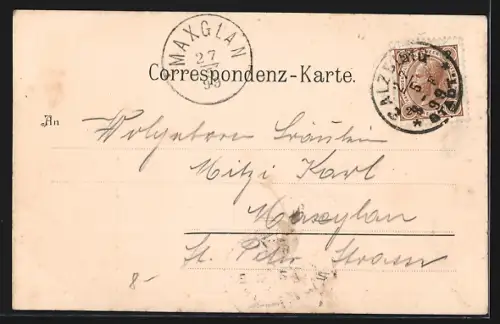 Künstler-AK Salzburg, Gasthaus Bräustübl, Innenansicht