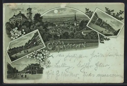 Mondschein-Lithographie Amstetten, Schloss Wallsee, Hauptplatz, Wiener-Strasse
