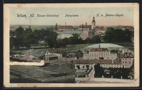 AK Wien, Kaiserebersdorf, Panorama, Montur-Depot
