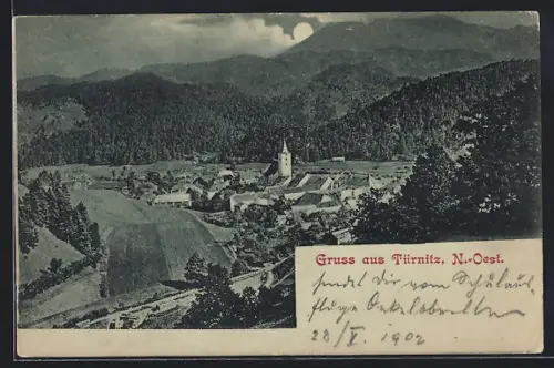 Mondschein-AK Türnitz /N.-Oest., Teilansicht mit Bergen