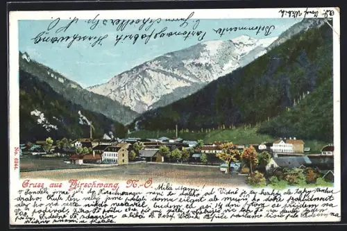 AK Hirschwang /N.-Ö., Teilansicht mit Bergen