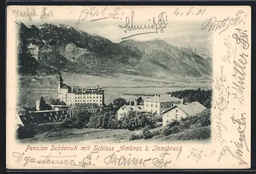 AK Innsbruck, Pension Schönruh mit Schloss Ambras