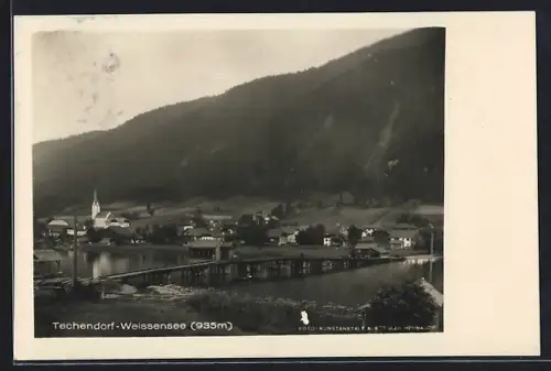 AK Techendorf-Weissensee, Uferpartie mit Brücke