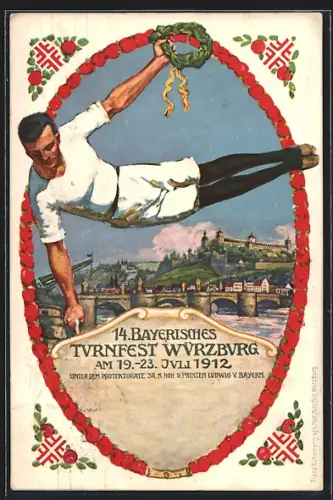 Künstler-AK Würzburg, 14. Bayer. Turnfest 1912, Seitpferdturner