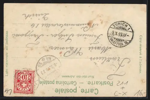 Lithographie Luzern, Teilansicht mit Pilatus, Mondschein bei Halt gegen das Licht