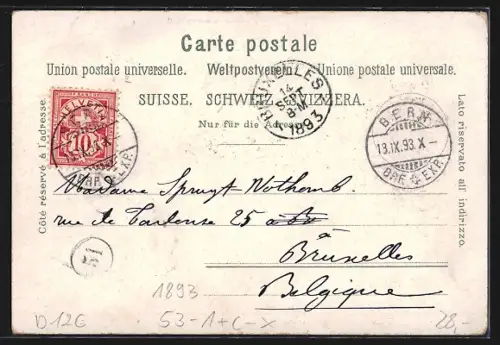 Vorläufer-Lithographie Berne, 1893, Münster, Zeitglockenthurm, Rathaus, Stadtpanorama