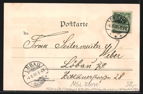 Lithographie Priebus, Gasthof Stadt Berlin, Bahnhof, Kirche Podroische