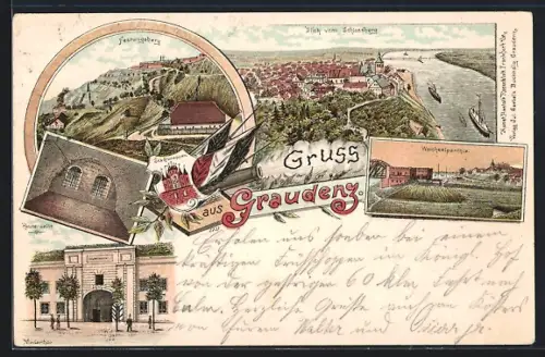 Lithographie Graudenz / Grudziadz, Reuterzelle, Festungsberg, Blick vom Schlossberg