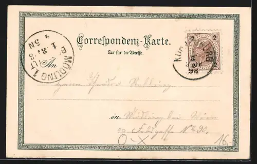 Lithographie Korneuburg, Rathhaus, Ortsansicht von Süden, Erzh. Albrecht Kaserne