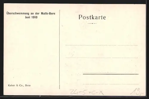 AK Bern, Hochwasser 1910, Überschwemmung an der Matte-Bern