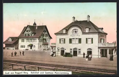 AK Roggwil /TG, Bahnhof Roggwil-Berg und Gasthaus Mammertsberg