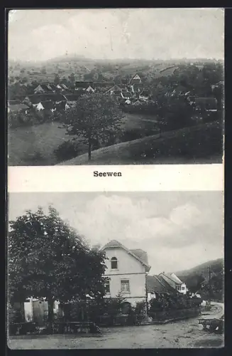 AK Seewen, Totalansicht aus der Vogelschau, Strassenpartie mit Wohnhäusern