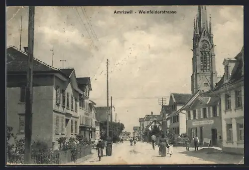 AK Amriswil, Weinfelderstrasse und Blick auf die Kirche