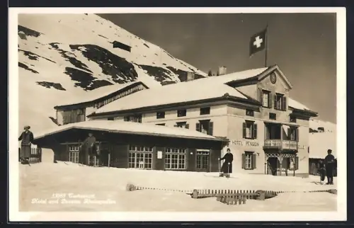 AK Tschamutt, Hotel und Pension Rheinquellen im Winter