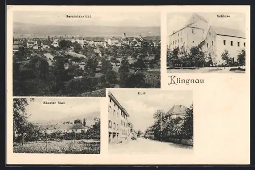 AK Klingnau, Totalansicht aus der Vogelschau, Kloster Sion, Schloss