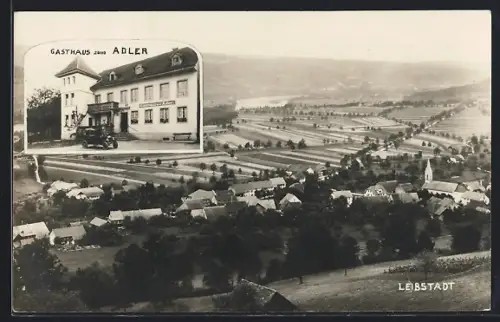 AK Leibstadt, Gasthaus zum Adler und Automobil, Ortsansicht vom Berghang aus
