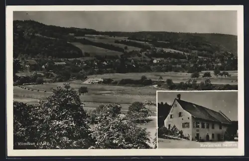AK Rümikon /Aarg., Restaurant Salmen, Ortsansicht gegen den Wald