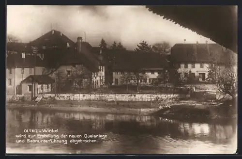 AK Olten-Winkel, Ortspartie vor dem Abriss zur Erstellung der neuen Quaianlage und Bahnunterführung