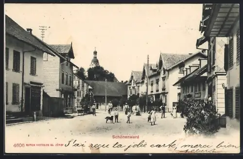 AK Schönenwerd, Strassenpartie mit Gasthaus Widmer-Roth und Blick auf die Kirche