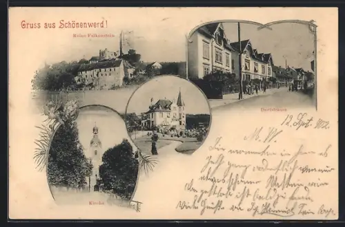 AK Schönenwerd, Ortspartie mit Wohnhäusern, Ruine Falkenstein, Blick zur Kirche