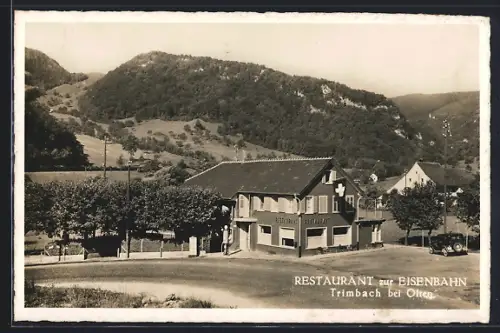 AK Trimbach bei Olten, Restaurant zur Eisenbahn mit Ausblick auf die Berge