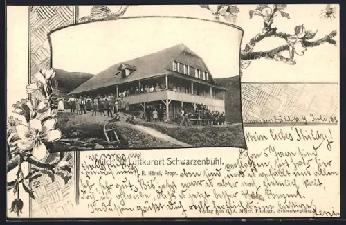 Passepartout-Lithographie Schwarzenbühl, Strassenpartie mit Gebäudeansicht